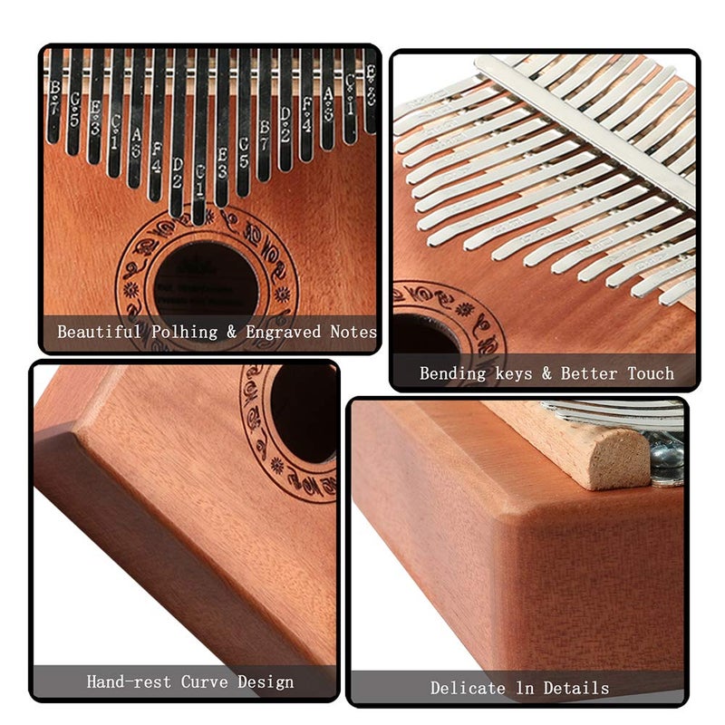 Ubblove Kalimba Thumb Piano 17 Keys Portable Mbira Finger Piano Music Instrument Gifts for Kids and Adults Beginners Thumb Pianos with Tuning Hammer, Finger Covers - Image 3